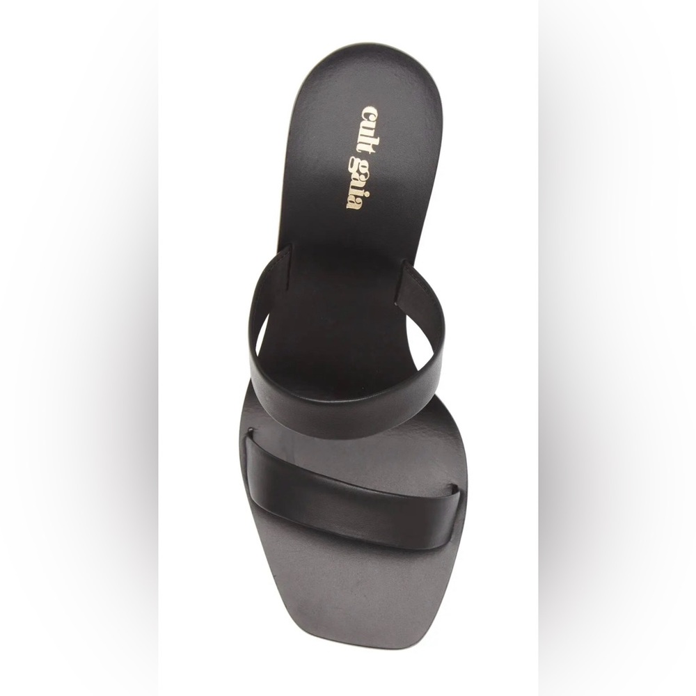 Cult Gaia Meta High Heel Sandals in black leather with black-tone artistic heel
